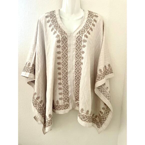 J Jill Pure Elements NWT Poncho V-Neck Sand Color w/Beautiful Embroidery Accents - Picture 1 of 7